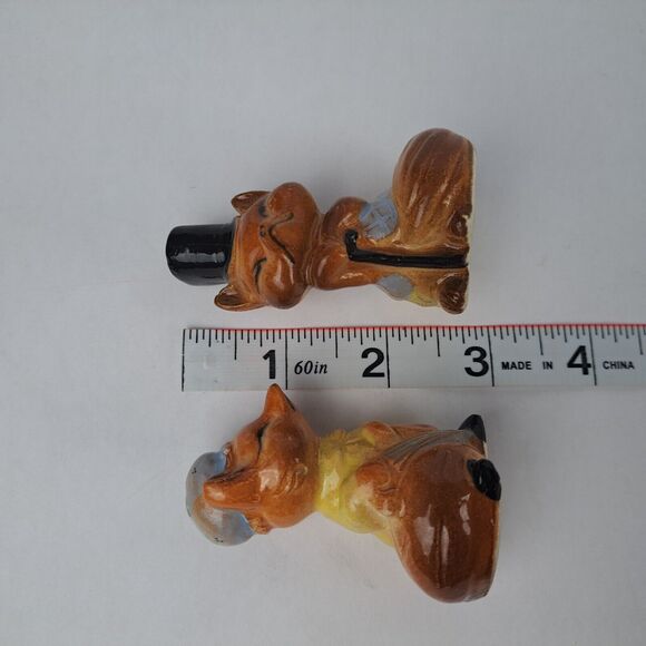 VTG Ceramic Fancy Fox Couple Cork Stopper Fox Salt Pepper Shakers Japan Mr Mrs - Picture 10 of 10